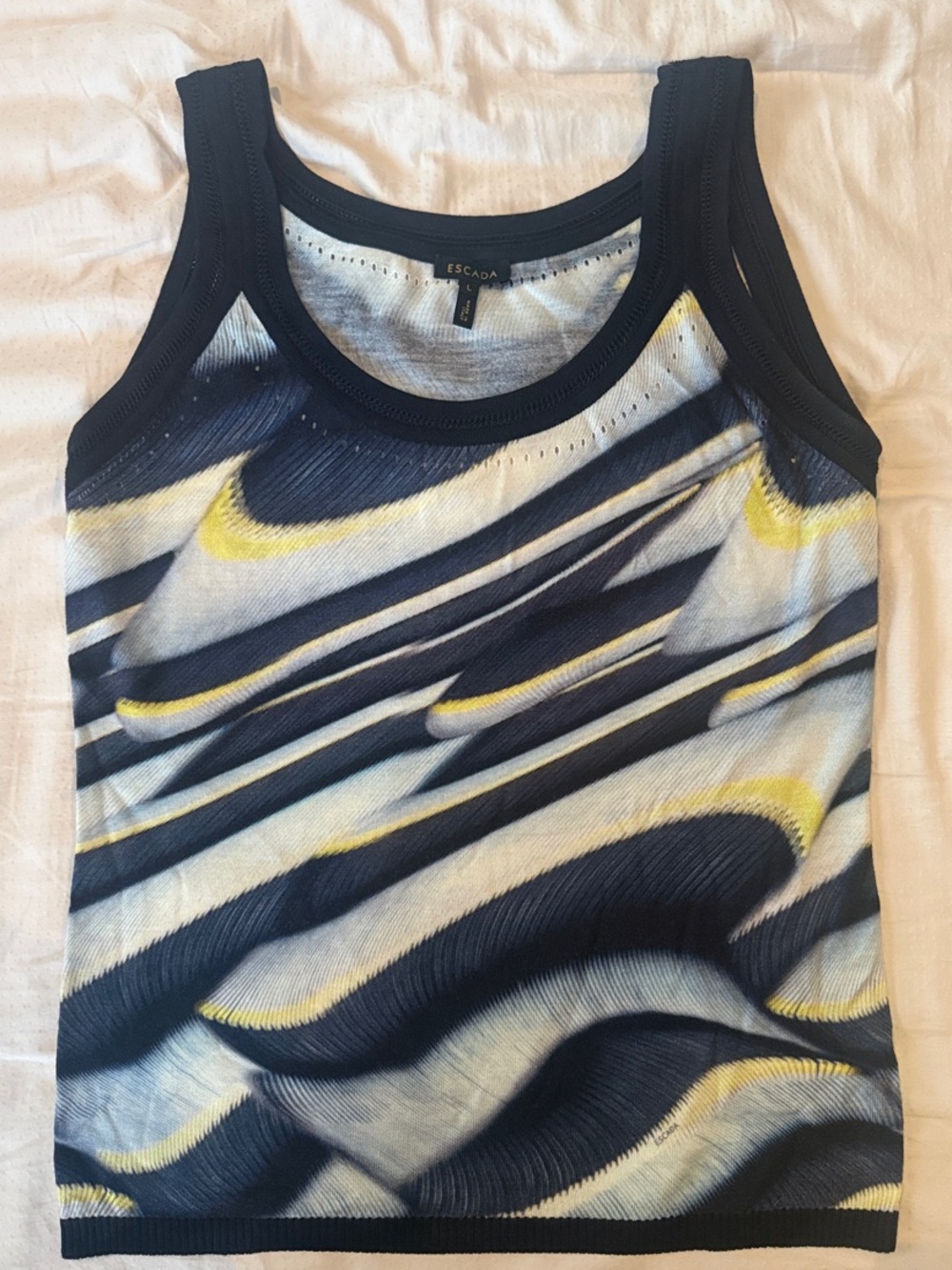 Escada Navy, Yellow & White Abstract Wave Tank